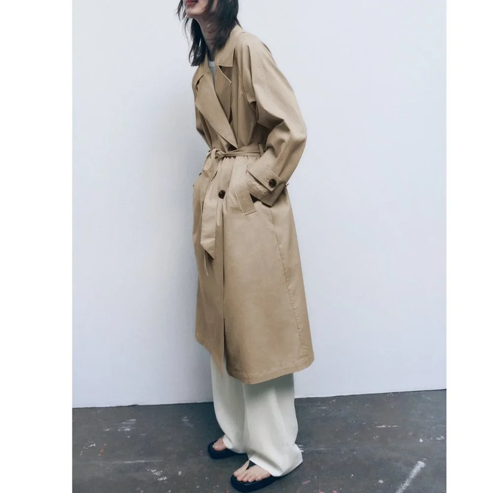 Zara Basic Belted Trench Coat Beige NWT - Picture 9 of 17